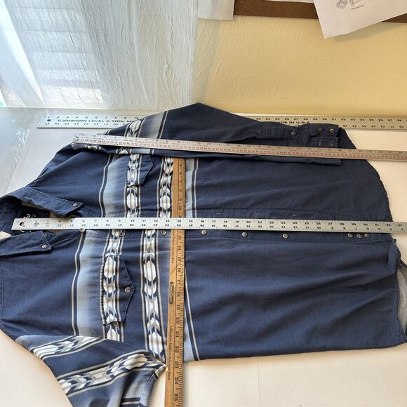 Roper Mens XL Western Shirt Aztec Pattern 100% Cotton Vtg Tall Blue White - Picture 4 of 8